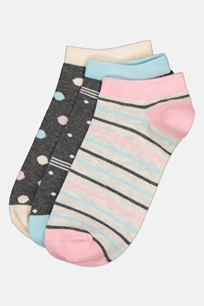 Material Girl جوارب نسائية مخططة للكاحل، 3 أزواج، متعددة الألوان