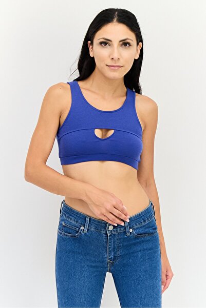 Sinsay بلوزة نسائية بدون أكمام مضلعة برقبة دائرية، لون أزرق