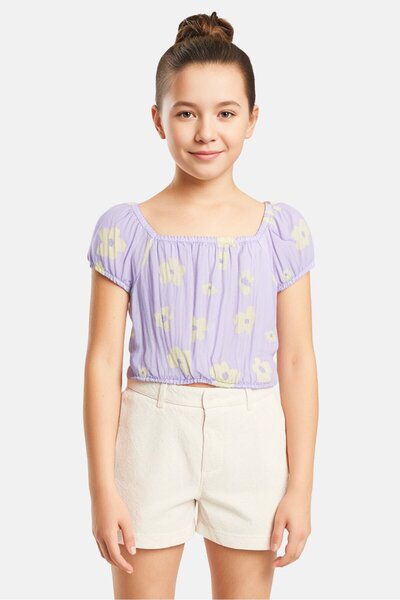 GAP Kids Girl Square Neck Short Sleeves Floral Top, Multicolor