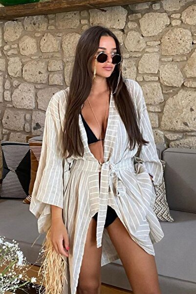 Buldans Japon Kimono Keten Plaj Elbisesi