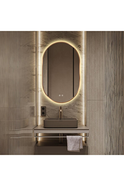 Smack Oglindă LED tactilă, 50 x 80 cm, funcție de dezaburire, ramă auriu-bron...