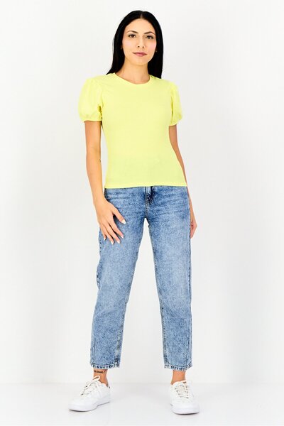 Levi's Women Crew Neck Short Sleeve Ribbed Top, Yellow