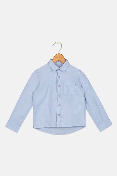 Gingersnaps Toddlers Boy Spread Collar Long Sleeves Heather Shirt, Light Blue