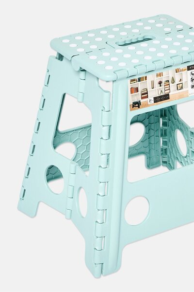 Lifestyle Plastic 16 Inch Folding Step Stool With Handle, Light Green