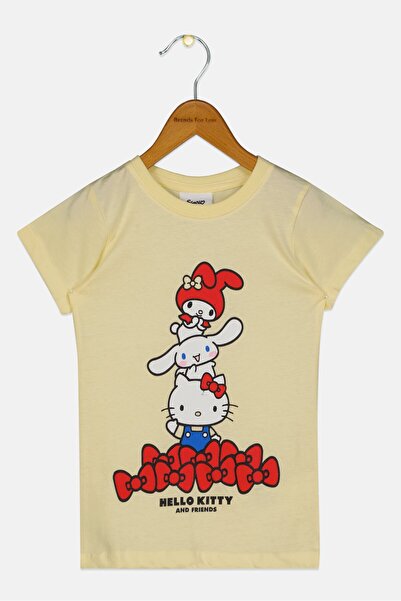 SANRIO Kids Girl Crew Neck Short Sleeve Graphic Print T-Shirt, Yellow
