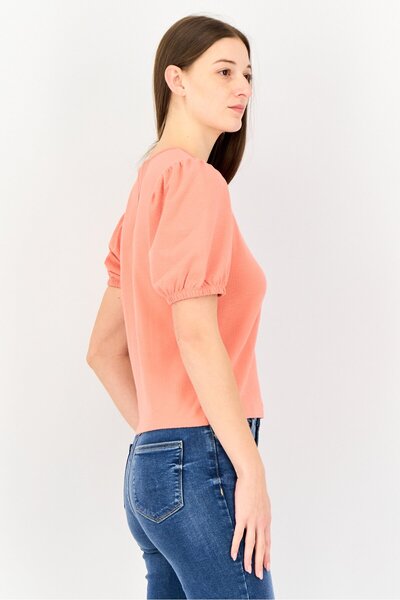 Levi's Women Crew Neck Short Sleeve Textured Top, Orange