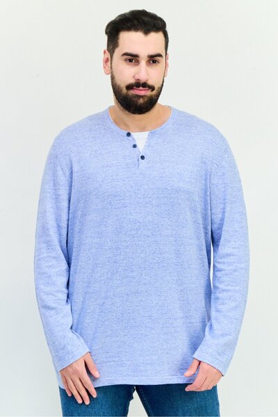 CELIO Men Crew Neck Long Sleeves Heather T-shirt, Light Blue