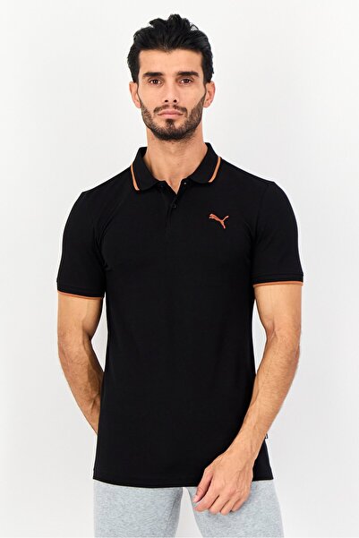 Puma قميص بولو رجالي رياضي بأكمام قصيرة مناسب للخارج، أسود