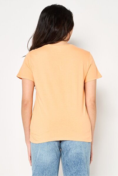 Levi's Women Round Neck Short Sleeve Brand Logo T-Shirt, Orange