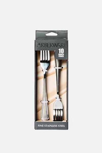 Farberware 10 قطع من شوك العشاء المصنوعة من الفولاذ المقاوم للصدأ، باللون الفضي