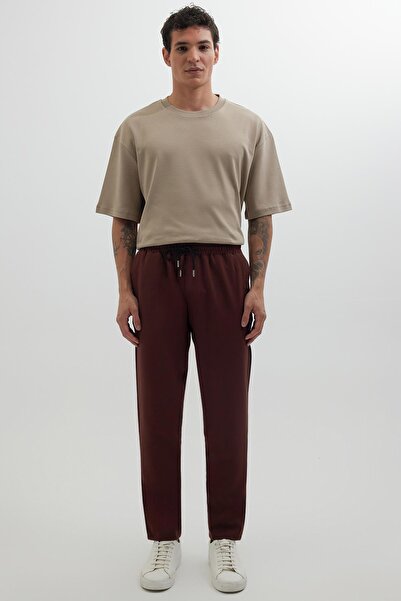 Tudors Erkek Regular Fit Beli Lastikli Bağcıklı Jogger Kiremit Pantolon Rahat Kesim Yan Cepli