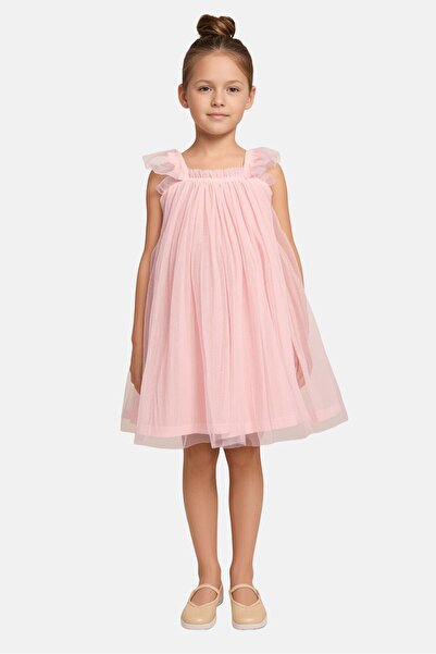 English Laundry فستان كاجوال شبكي سادة للبنات الصغار، وردي