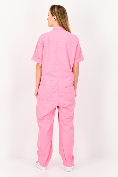 Reiko Women Plain Short Sleeve Jumpsuit, Pink