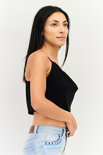 Forever 21 Women V-Neck Sleeveless Plain Tank Top, Black