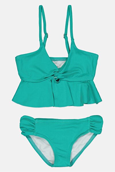 BİLLABONG بيكيني علوي بدون أكمام سادة للبنات الصغار، أخضر طحلب