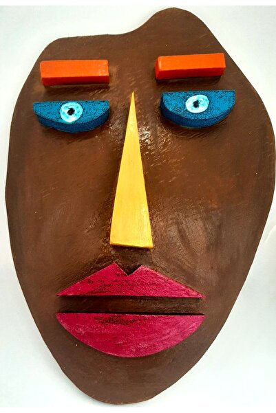 ELSA 🎭 El Yapımı Ahşap Wood Face Duvar Süsü – Soyut Sanat Dekoru (35x24 cm)