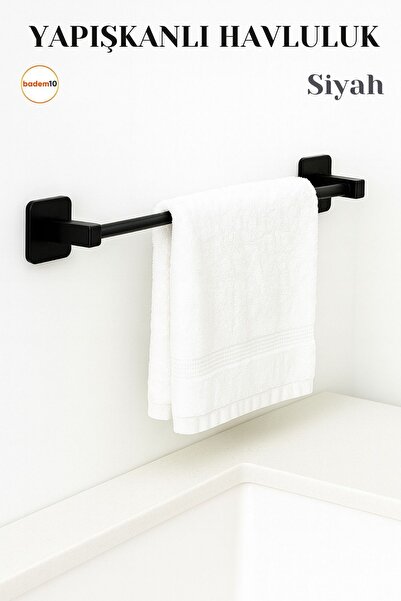 Badem10 Modern Tasarım Siyah Yapışkanlı Uzun Plastik Havluluk 39 cm Banyo ve ...