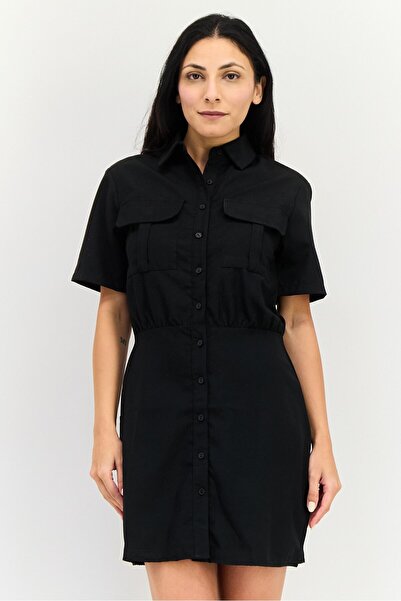 Brave Soul فستان قصير سادة للنساء، أسود