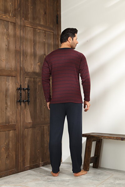 CALİA Winter Men's Interlock Collar Buttoned Long Sleeve Pajama Set