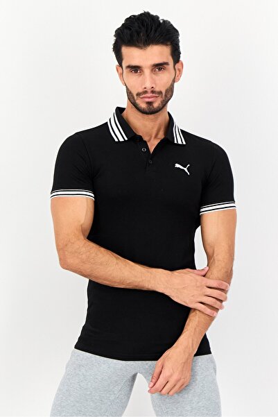 Puma x One8 Men Slim Fit Brand Logo Short Sleeve Outdoor Polo Shirt, Black