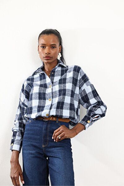 5in1Canpolat Μπλε καρό πουκάμισο