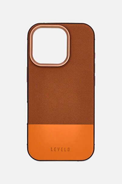 Levelo iPhone 16 Pro Cuir Two-Tone Leather Protective Case, Dark Orange
