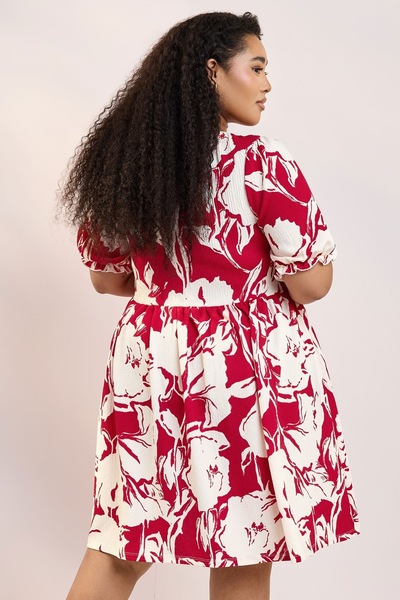 Stil Diva Plus Size Tie-Neck Floral Print Wrinkle Fabric Above Knee Dress 304113