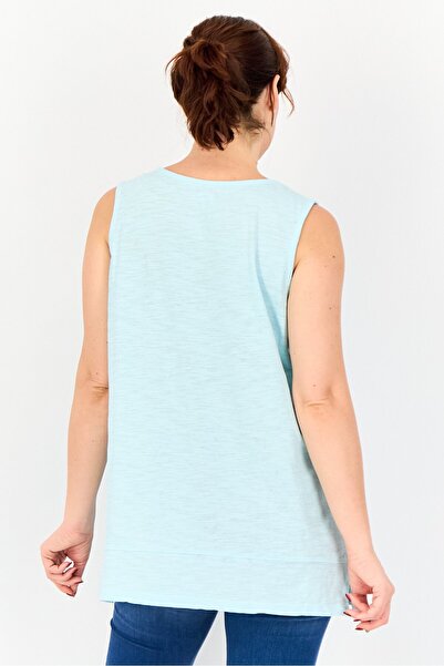 LANDS' END Women Round Neck Sleeveless Solid Tank Top, Ice Blue