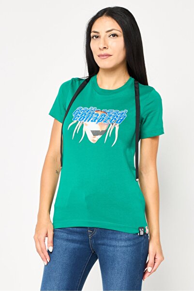 Diesel Women Crew Neck Short Sleeve Graphic Print T-Shirt, Green