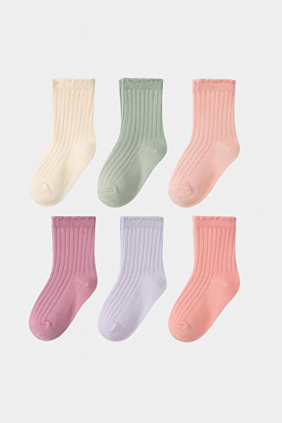 SOLDE SOCKS 6’lı Kız Çocuk Pamuklu Pastel Renk Uzun Çorap Seti – Yumuşacık Do...