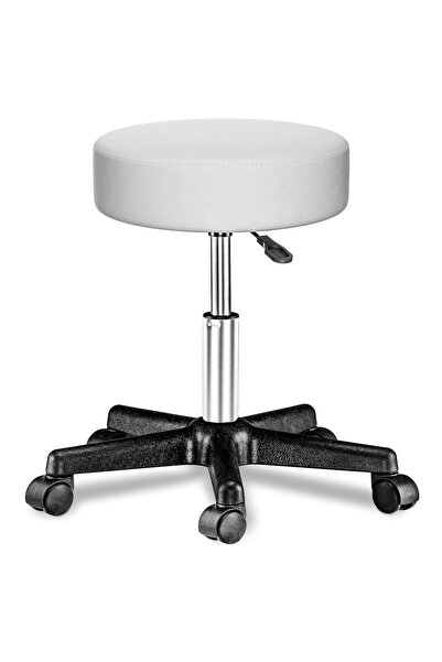Elindor ® Scaun rotativ cu roți, ergonomic, fără spătar, 49 x 49 x 46-60 cm, alb
