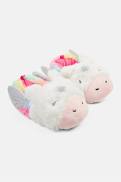 SG Footwear Kids Girl Slip On Faux Fur Home Slippers, White