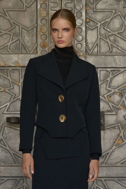 FEVER Düğme detaylı vatkalı siyah ceket