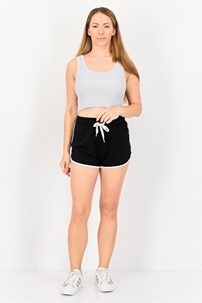 Forever 21 Women Regular Fit Drawstring Plain Shorts, Black