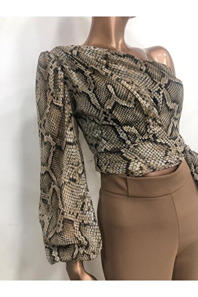 MONAMORE Women's One-Shoulder Tie-Waist Side Zipper Closure Lined Chiffon Shirt Blouse