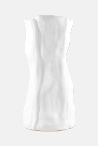 Muy Mucho مزهرية سيراميك ثنائية اللون، بيضاء