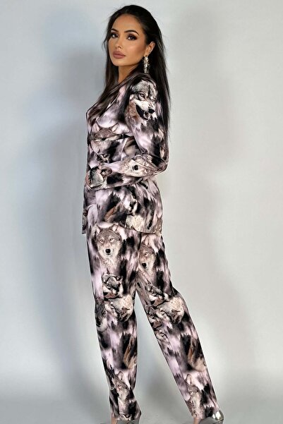 WildFashion Fashion/elegant suit with jacket and long pants with winter forest and wolf print V604A-100