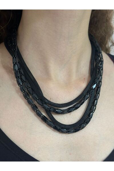Gönülden Tasarım 3 LÜ ZİNCİR HASIR TASARIM KADIN KOLYE 22 CM