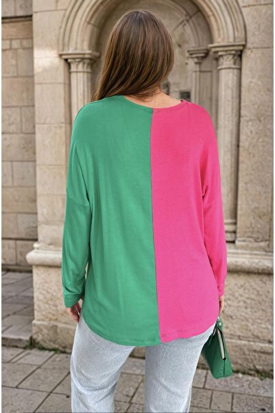 Pasaklı Giyim Women's Color Block Long Sleeve V-Neck Casual Blouse 3587200