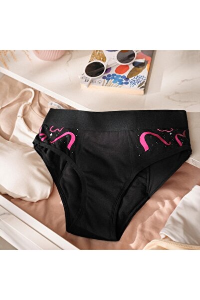 INTIMINA Reusable Menstrual Underwear Bloom, Ultra-Soft Cotton, Black, Size L (40), 3 pcs