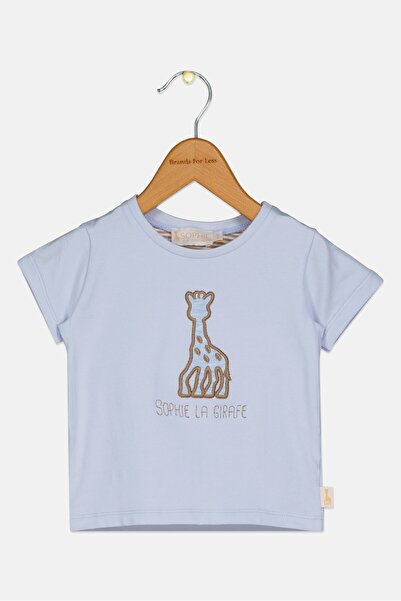 Sophie La Girafe Toddlers Boy Crew Neck Embroidered Logo Short Sleeve T-Shirt, Light Blue