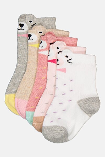Joe Boxer Toddlers Girl 5 Pair Allover Print Crew Socks, Multicolor