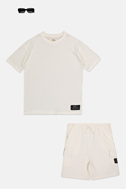 Fudo Kids Boy 3 Pieces Textured T-Shirt And Shorts Set, White