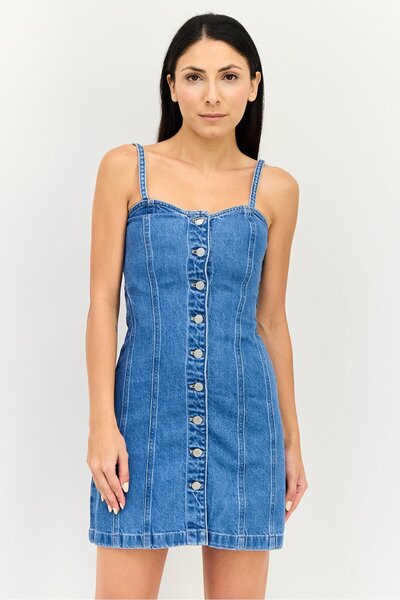 Levi's Women Washed Denim Mini Dress, Blue
