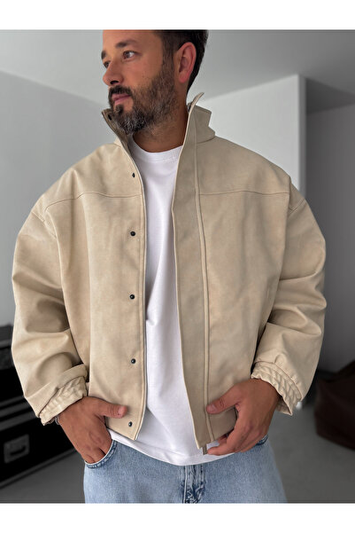 BYBASICMAN Δερμάτινο παλτό μπεζ Bomber EP-7321