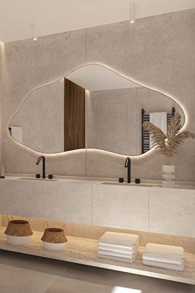Fawdecor Modern Asimetrik LED Banyo Duvar Aynası, Estetik Dresuar Boy Aynası