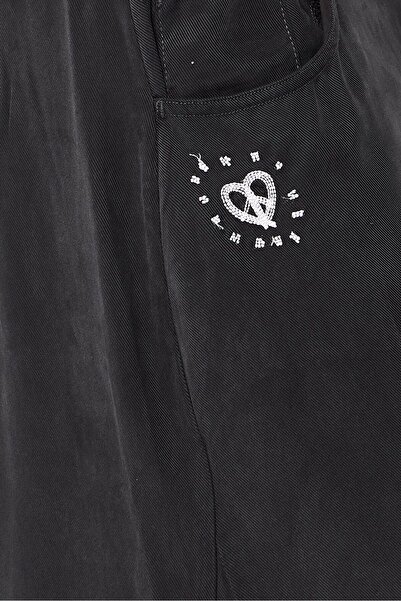 Desigual Women Solid Embroidered No Stretch Wide Leg Pants, Black