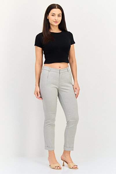 Reiko Women Cigarette Fit Solid Formal Pants, Grey