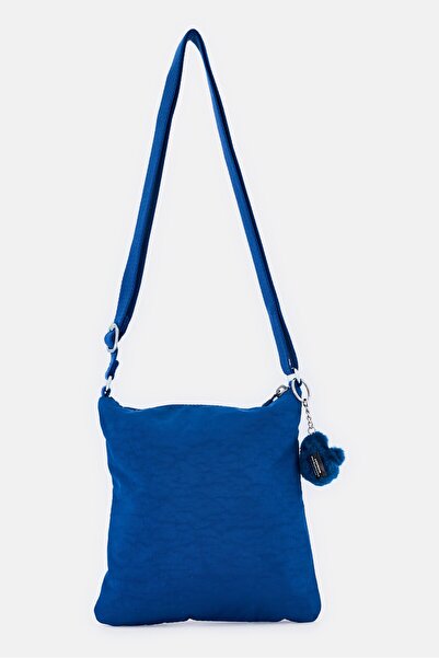 Kipling حقيبة كتف نسائية بشعار العلامة التجارية مع حلقة مفاتيح، أزرق داكن