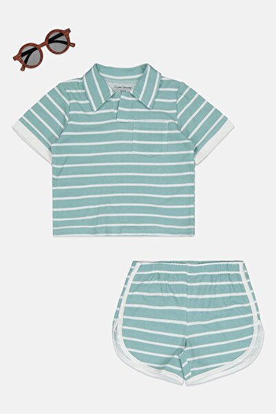 English Laundry Toddlers Boy 3 Pieces Stripe Polo Shirt And Shorts With Sunglasses Set, Multicolor